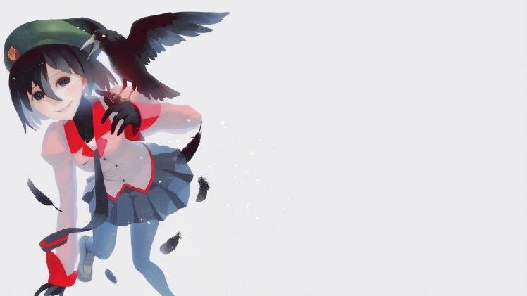 anime Girls, Anime, Monogatari Series, Crow, Oshino Ougi, School Uniform, Short Hair HD Wallpaper Desktop Background