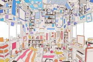 upside Down, Room, Bed, Anime Girls