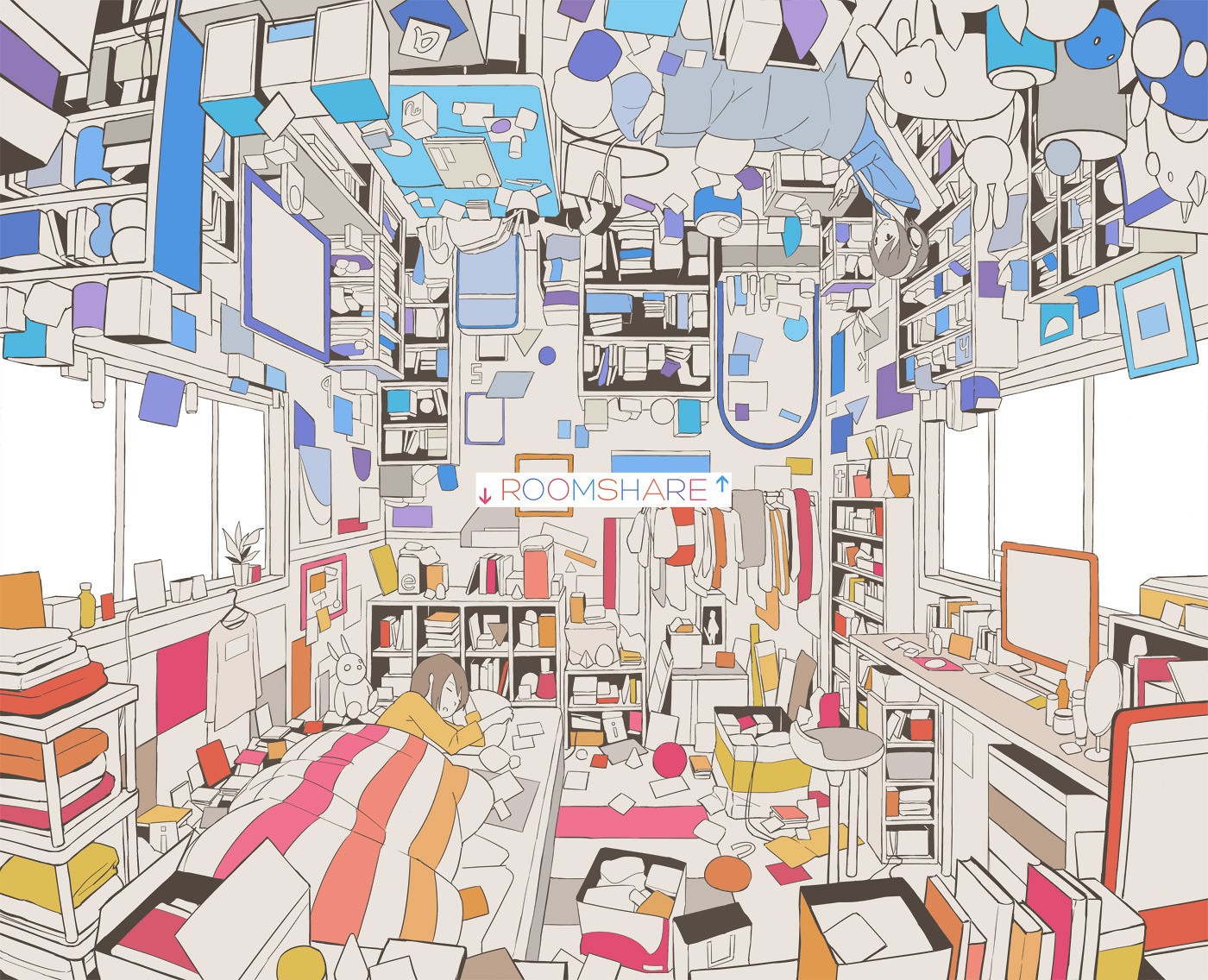 upside Down, Room, Bed, Anime Girls Wallpaper