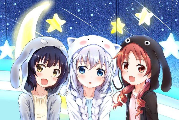 anime Girls, Anime, Gochuumon Wa Usagi Desu Ka, Jouga Maya, Kafuu Chino, Natsu Megumi, Hoods, Braids HD Wallpaper Desktop Background