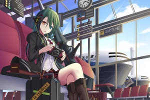 green Hair, Airport, Anime Girls, Original Characters, Heterochromia