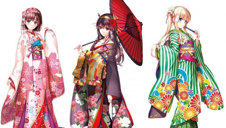 anime Girls, Anime, Sawamura Eriri Spencer, Saenai Heroine No Sodatekata, Katou Megumi, Kimono, Japanese Clothes, Kasumigaoka Utaha HD Wallpaper Desktop Background