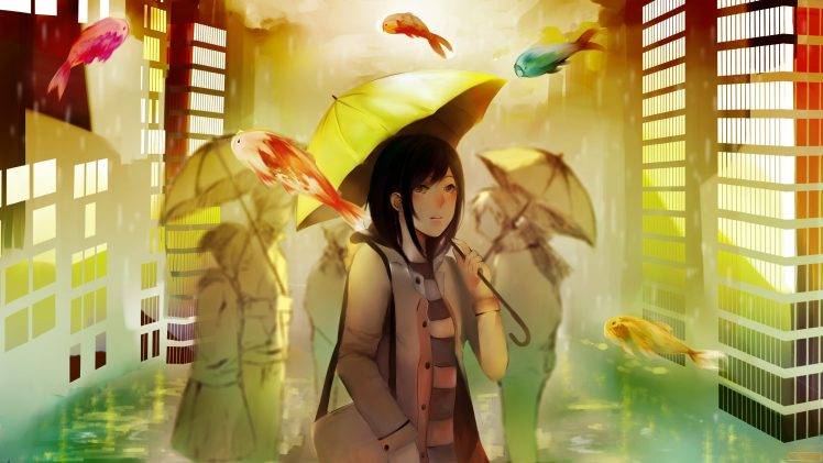 original Characters, Fish, Umbrella HD Wallpaper Desktop Background