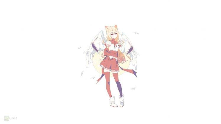 wings, Original Characters, Red Dress, Red Eyes, Nekomimi HD Wallpaper Desktop Background