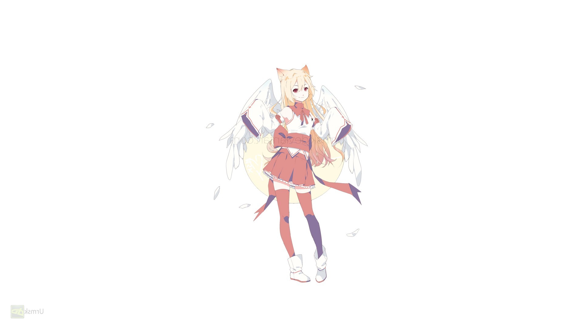 wings, Original Characters, Red Dress, Red Eyes, Nekomimi Wallpaper
