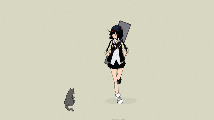 Kill La Kill, Ryou Akizuki, Matoi Ryuuko, Short Hair, Short Skirt, Cat, Anime, Manga, Anime Girls, Dark Hair HD Wallpaper Desktop Background