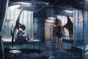 angel, Hospital, Anime Girls, Wings