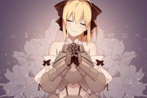 Fate Series, Saber Lily, Blonde, Closed Eyes, Gauntlets, Lilies, Anime Girls, Fate Grand Order