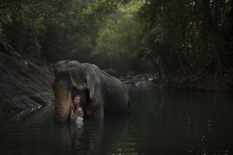 elephants, Women, Jungles, Animals, River HD Wallpaper Desktop Background