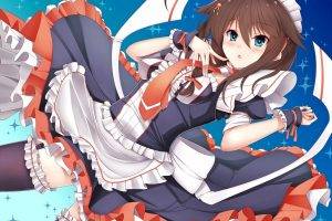 Kantai Collection, Anime Girls, Anime, Shigure (KanColle), Brunette, Thigh highs, Maid Outfit