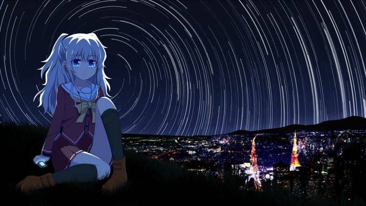 anime Girls, Anime, Tomori Nao, School Uniform, White Hair, Night, Charlotte (anime) HD Wallpaper Desktop Background