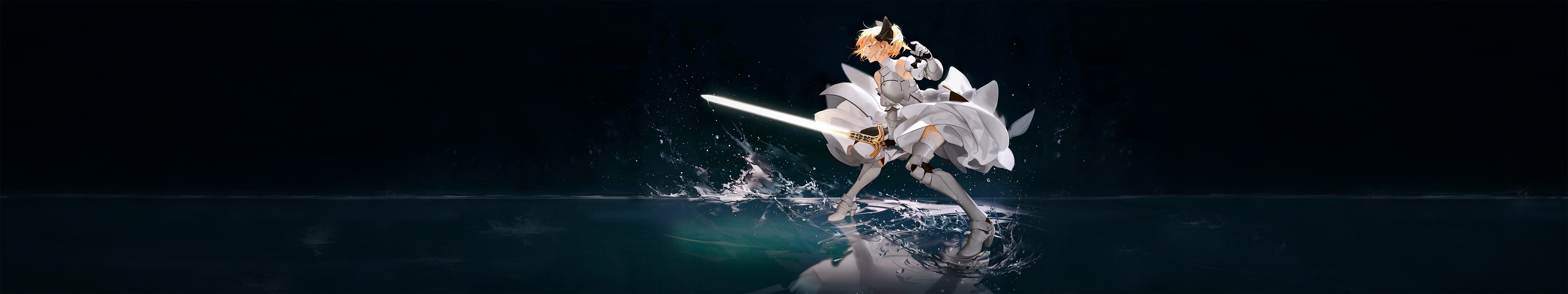 Fate Series, Anime Girls, Blonde, Saber Lily, Women With Swords, Triple Screen Wallpaper