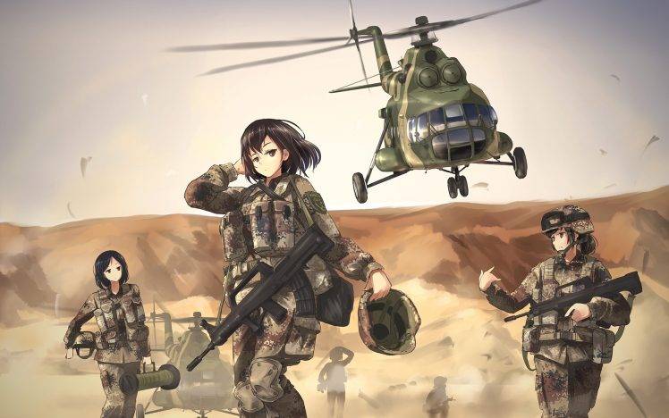 TC1995, Military, Mi 8, Women, Anime Girls, Weapon, Helicopters HD Wallpaper Desktop Background
