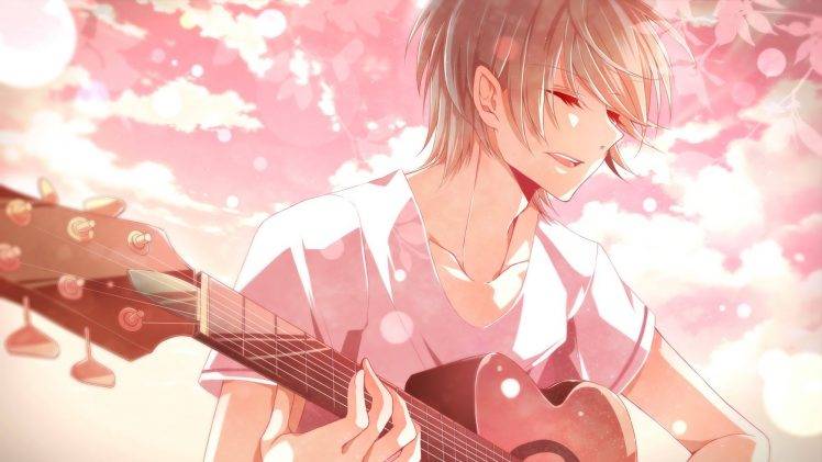 anime Boys, Guitar, Short Hair, Closed Eyes, Musical Instrument HD Wallpaper Desktop Background