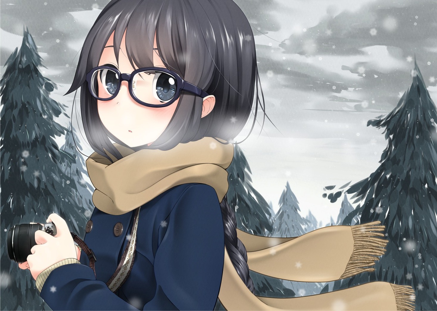 anime Girls, Anime, Scarf, Original Characters, Glasses, Meganekko, Winter Wallpaper