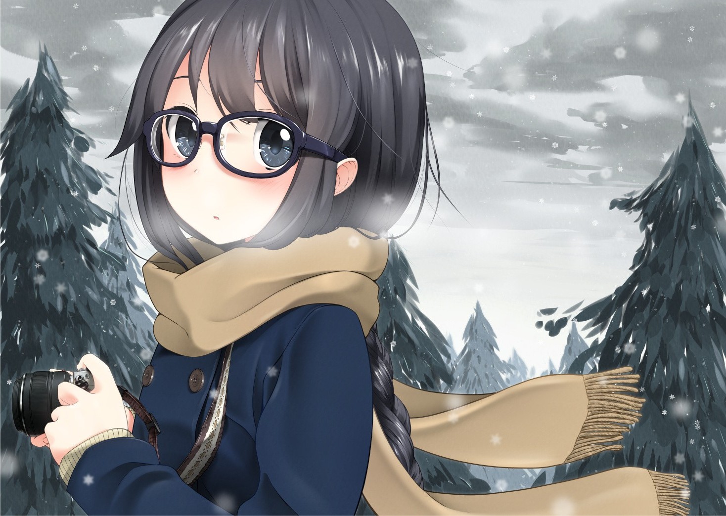 anime Girls, Anime, Scarf, Original Characters, Glasses, Meganekko, Winter Wallpapers HD 