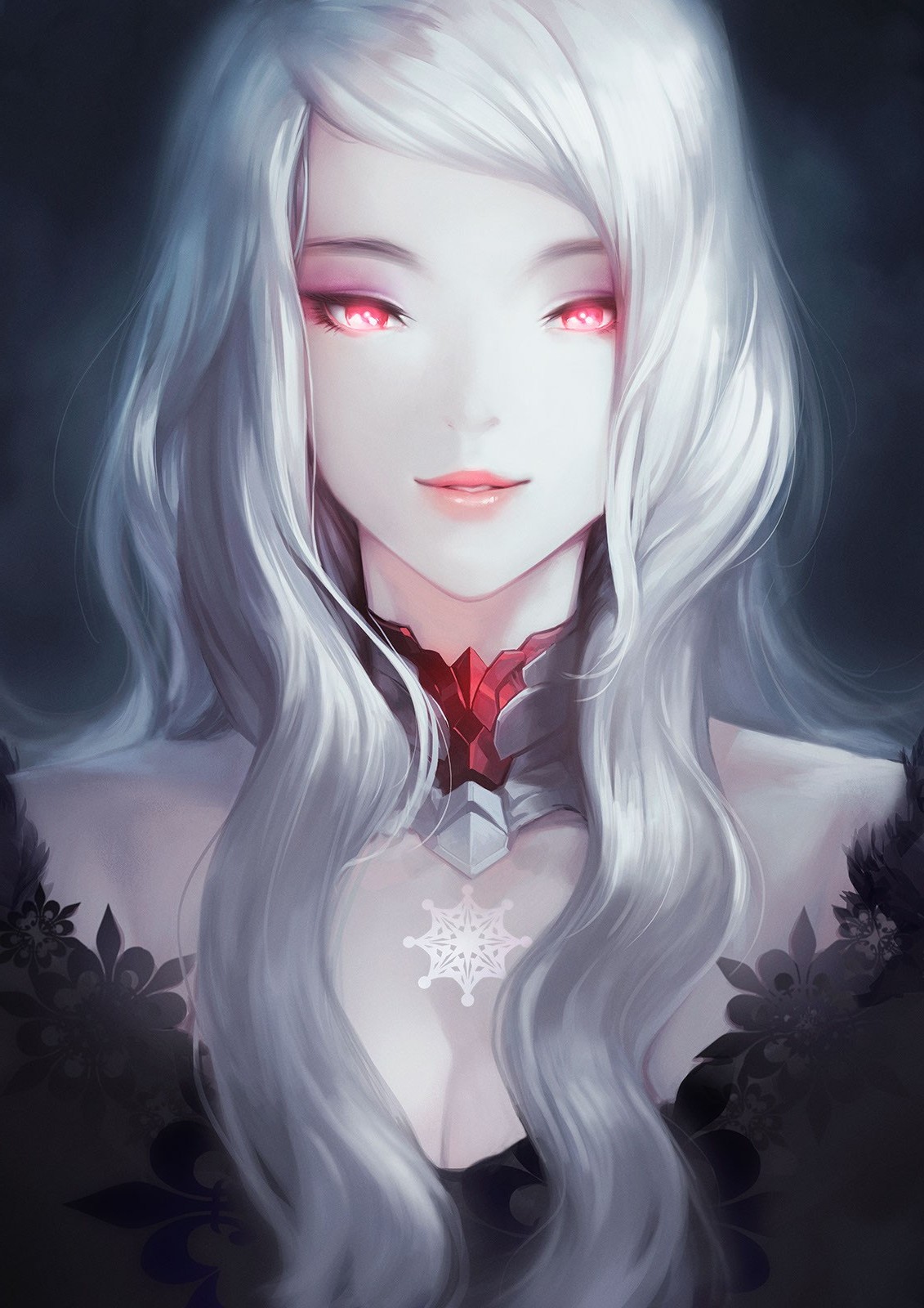 anime vampire girl with white hair and red eyes