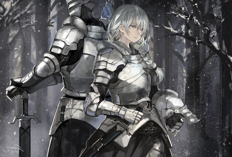 armor, Sword, Helmet, Forest, Snow HD Wallpaper Desktop Background