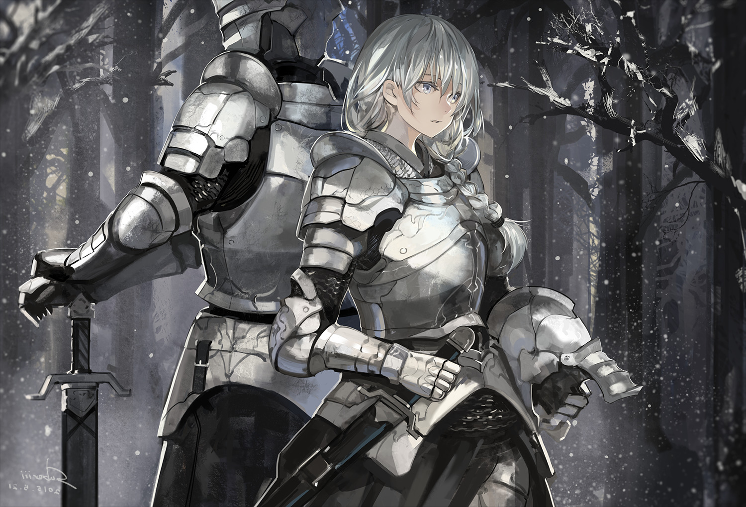 armor, Sword, Helmet, Forest, Snow Wallpaper