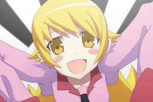 anime, Anime Girls, Oshino Shinobu, Blonde, Yellow Eyes, Monogatari Series, School Uniform