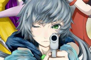 anime, Manga, Green Eyes, Gun