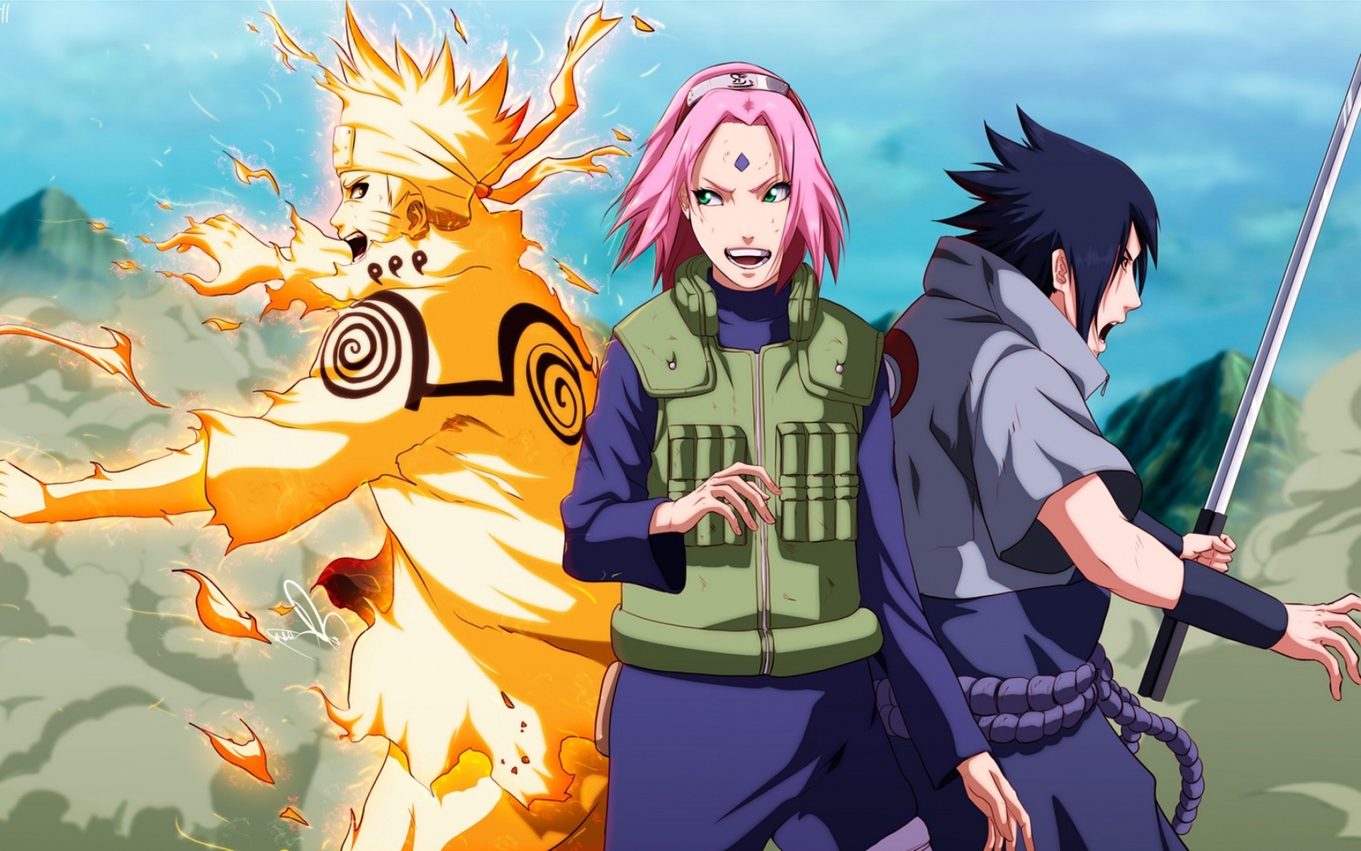 manga, Uchiha Sasuke, Uzumaki Naruto, Haruno Sakura Wallpapers HD