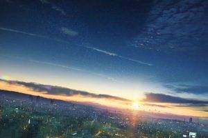 anime, Sunset, Sky, Cityscape
