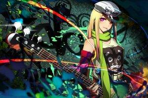 anime Girls, Anime, Hat, Pink Eyes, Original Characters, Bass Guitars