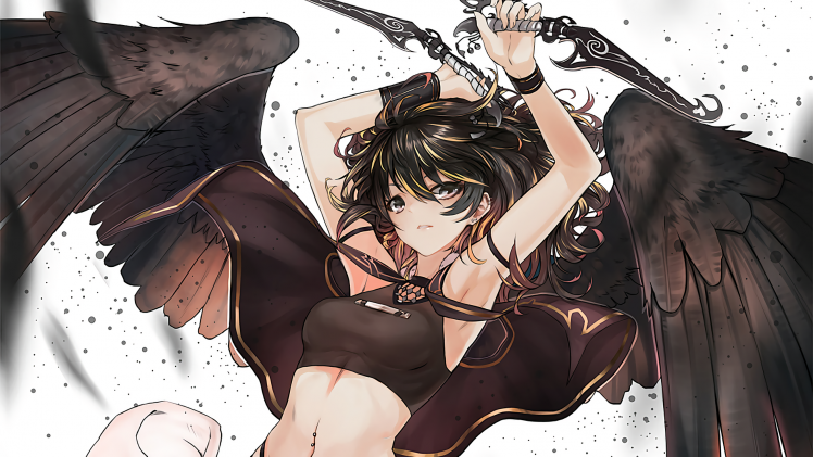anime, Anime Girls, Wings, Original Characters, Daggers HD Wallpaper Desktop Background
