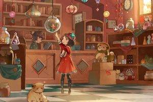 anime, Anime Girls, Cat, Fish, Original Characters, Stores