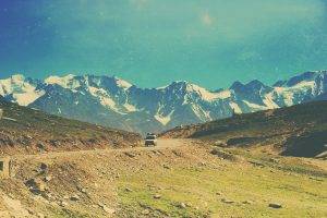mountain, Road, Car