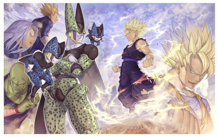 anime, Dragon Ball, Son Goku, Son Gohan, Vegeta, Trunks (character), Piccolo, Cell (character), Dragon Ball Z HD Wallpaper Desktop Background