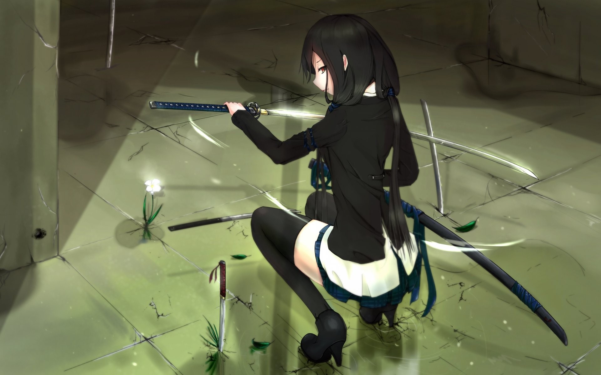  anime  Katana  Weapon Sword  Anime  Girls  Thigh highs 