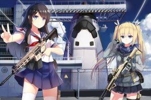 original Characters, Sailor Uniform, Gun, Anime Girls, School Uniform, Weapon, Space Shuttle
