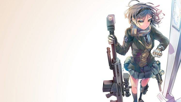 anime Girls, Anime, Women With Guns, Daito, Original Characters, School Uniform, Weapon, Sniper Rifle HD Wallpaper Desktop Background