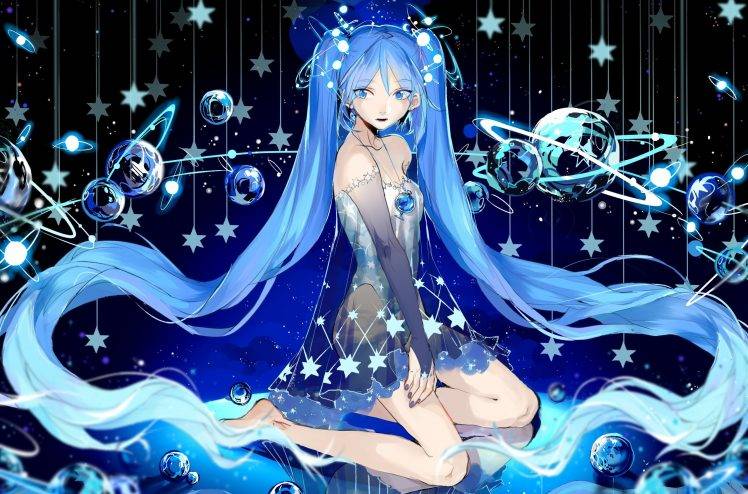 Vocaloid, Hatsune Miku, Stars, Twintails HD Wallpaper Desktop Background