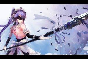 anime, Anime Girls, Blindfold, Spear, Weapon, Purple Hair, Twintails, Original Characters