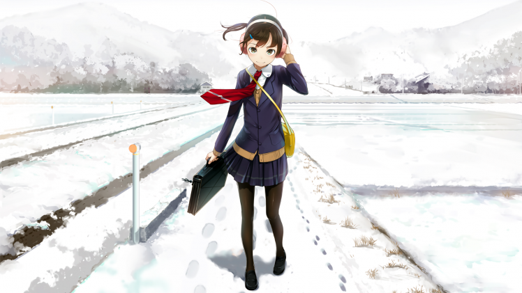 winter, Snow, School Uniform, Original Characters, Anime Girls HD Wallpaper Desktop Background