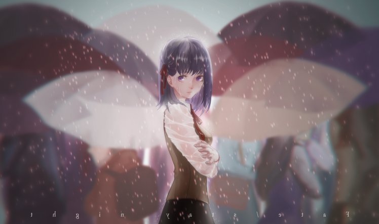 anime Girls, Anime, Fate Series, Matou Sakura, Purple Hair, Purple Eyes, Rain HD Wallpaper Desktop Background