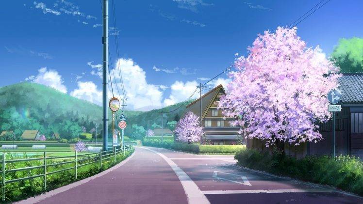 road, Clouds, Cherry Blossom, Landscape HD Wallpaper Desktop Background
