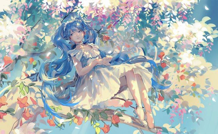 heels, Dress, Trees, Hatsune Miku, Vocaloid HD Wallpaper Desktop Background