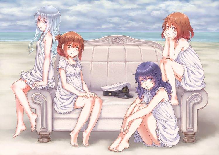 anime Girls, Kantai Collection, Akatsuki (KanColle), Hibiki (KanColle), Ikazuchi (KanColle), Inazuma (KanColle) HD Wallpaper Desktop Background