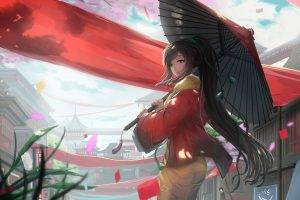 umbrella, Red Dress, Original Characters, Artwork