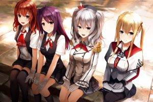 anime Girls, Kantai Collection, Arashio (KanColle), Graf Zeppelin (KanColle), Hagikaze (KanColle), Kashima (KanColle), School Uniform, Anime