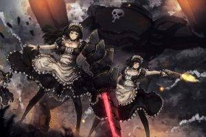 anime Girls, Original Characters, Maid Outfit, Black Hair, Headdress, Weapon, Gun