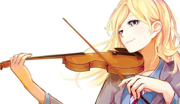 anime Girls, Anime, Shigatsu Wa Kimi No Uso, Miyazono Kaori, Blonde, Violin, Musical Instrument, School Uniform HD Wallpaper Desktop Background