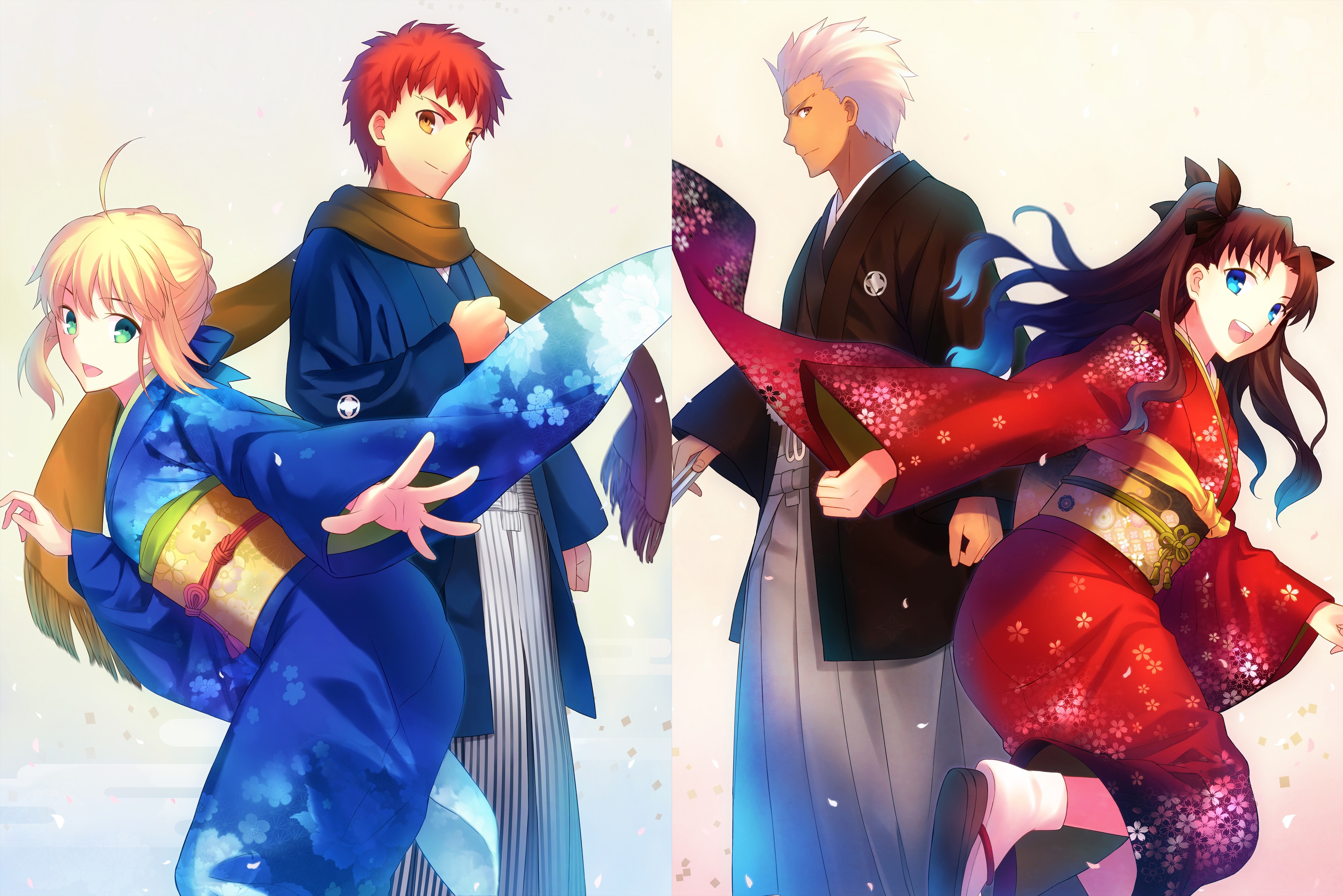 Fate Series, Tohsaka Rin, Anime Girls, Saber, Shirou Emiya, Kimono, Archer (Fate Stay Night) Wallpaper