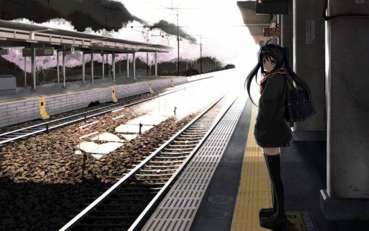 anime, Anime Girls, Original Characters, Train Station HD Wallpaper Desktop Background