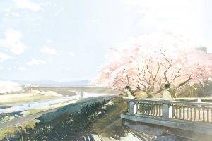 cherry Blossom, River, Bridge, Anime, Original Characters