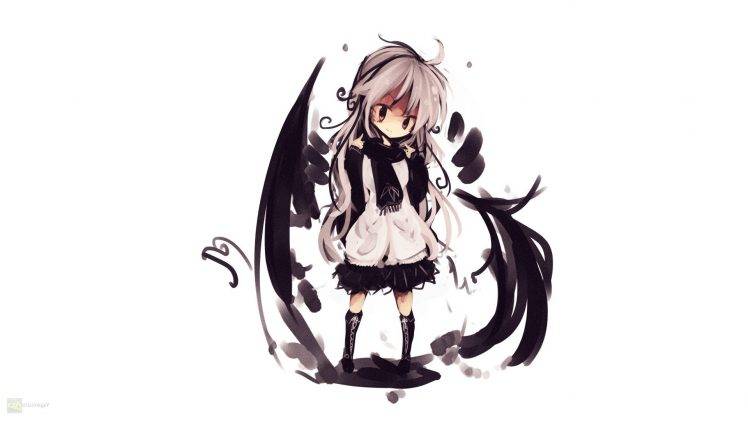 chibi, Original Characters, White Hair, Wings, White Background HD Wallpaper Desktop Background
